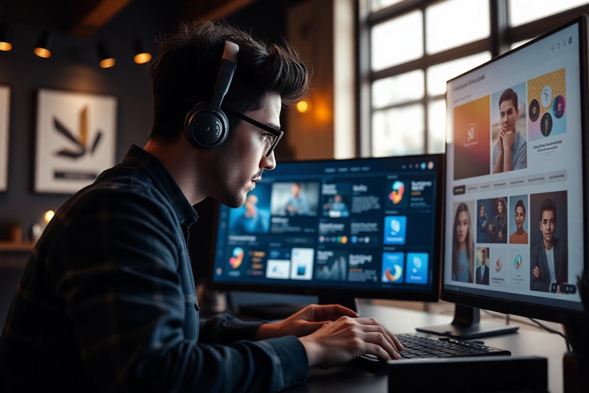 Profissional da Agência Digital A&D desenvolvendo layouts de site e materiais de marca